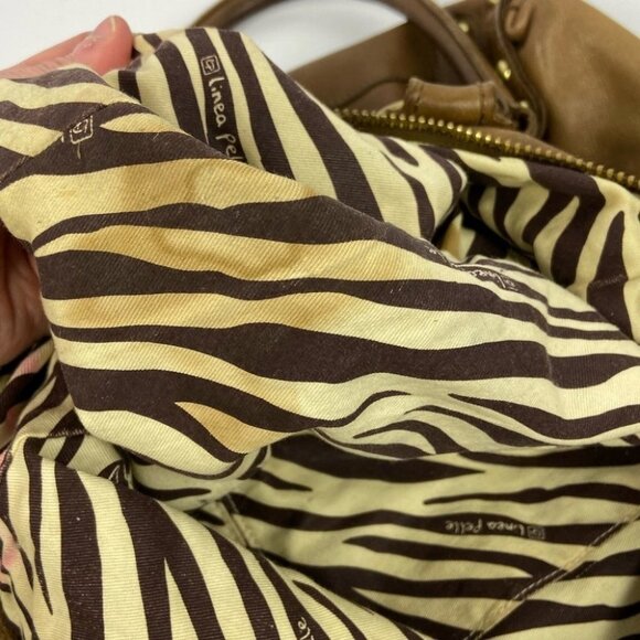 Linea Pelle Dylan Leather Tote Brown Medium Shoulder Back Pockets Tan Beige Bag - Picture 11 of 12